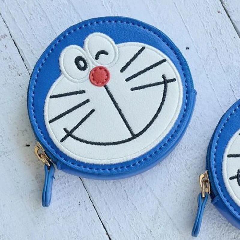 Leatherwork Rings - Portfelik na monety z haftem Doraemon